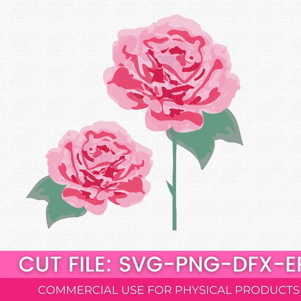 Roses SVG-Pink Floral Png-Rose Cut file-Spring roses Vector-Blossom Design-Rosy flowers Silhouette-Stem Bud Instant Download Paint by number