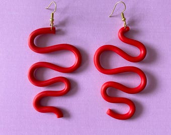 handmade squiggle wavy dangle abstract polymer clay earrings