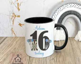 Personalised Darts Birthday Mug, Sports Theme Gifts.