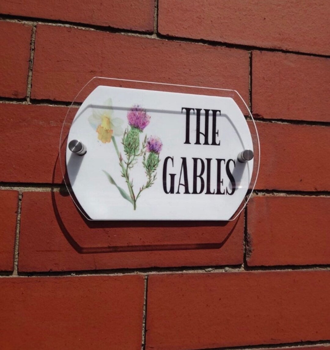 Personalised Thistle and Daffodil House Sign. House Door Plaque. Etsy UK