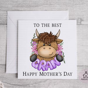 Highland Cow Personalised Card, Gran, Nan, Nanny, Grandma.