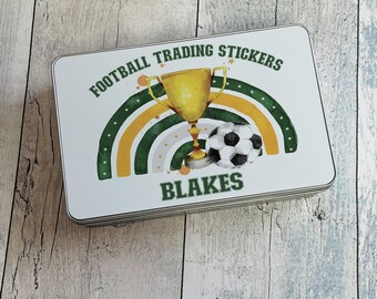 Personalised Football Sticker Tin, Aluminium storage,