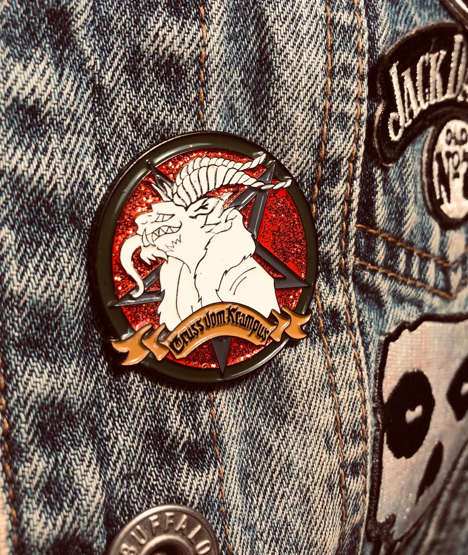 Krampus Enamel Pin Glow in the Dark Glitter Pin | Etsy