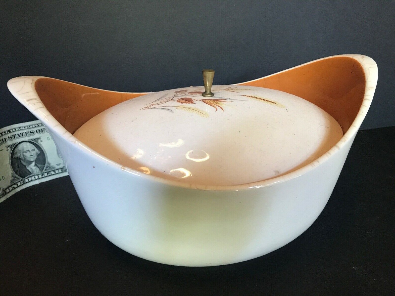 Vintage Retro Casserole Serving Bowl With Lid Wheat Pattern Etsy
