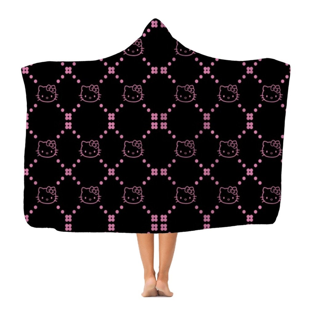 Black Hello kitty Classic Adult Hooded Blanket Etsy