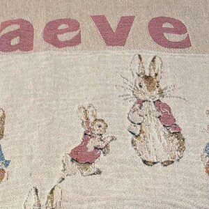 Personalized Peter Rabbit Woven Blanket Baby Name Nursery Throw Beatrix Potter Inspired Gift 100% Cotton Cozy Blanket Keepsake Baby Blanket