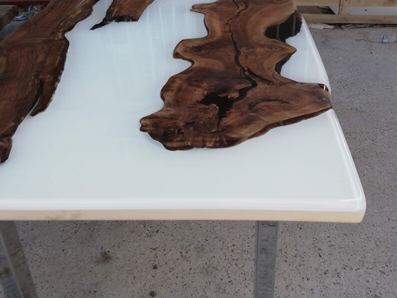 Custom White Epoxy Tablewhite Resin Walnut Tablelive Edge Etsy