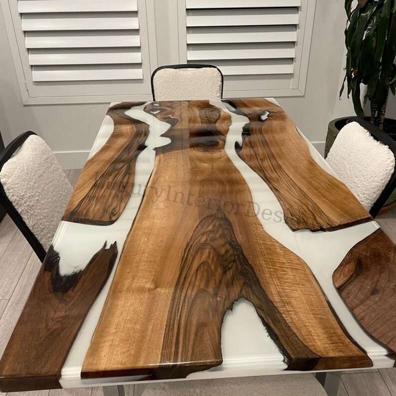 White Epoxy Tablewalnut Resin Dining Table Epoxy Walnut Etsy