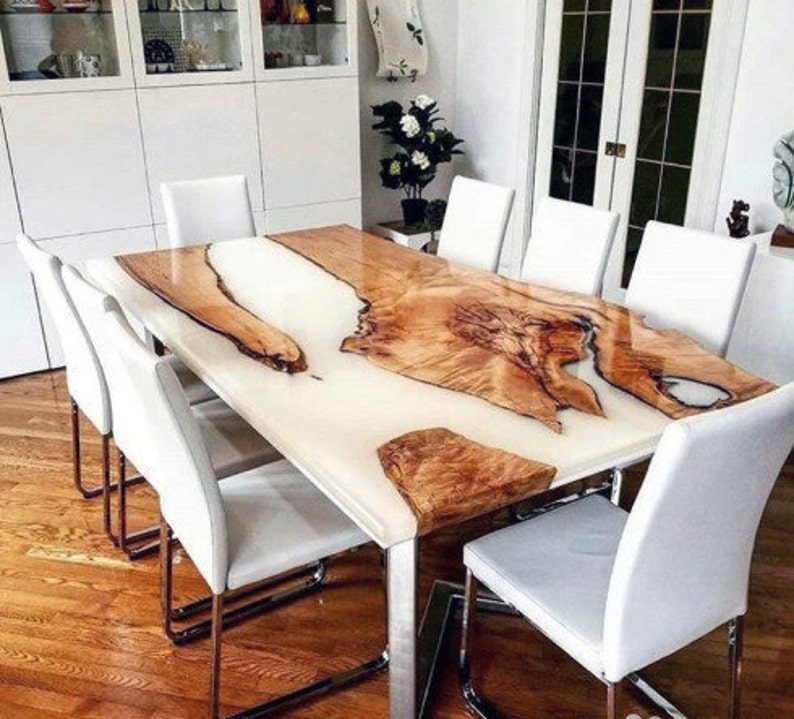 Epoxy Table, White Resin Walnut Table