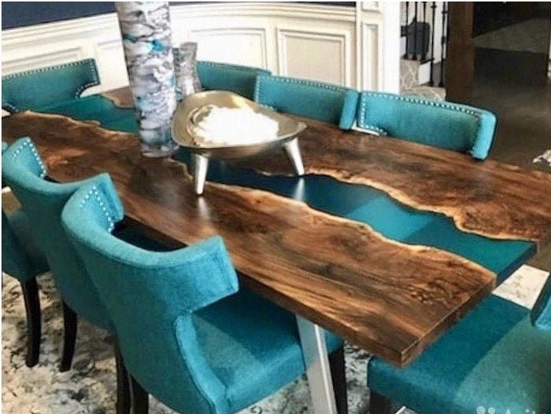 Live Edge, Blue Resin River Table