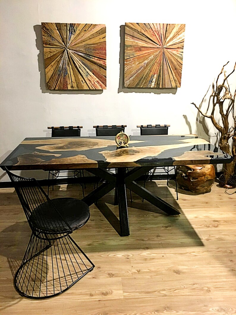 Epoxy table, black epoxy table, walnut table, live edge table, Custom Order, black resin river table