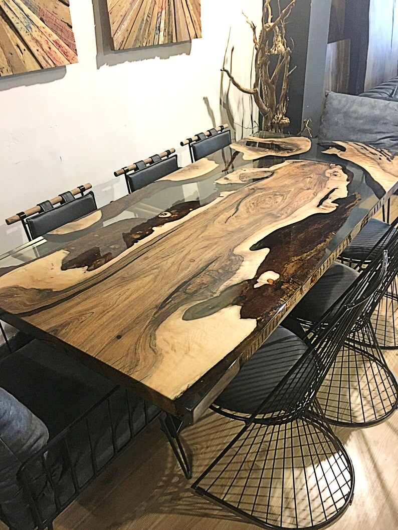 Custom Epoxy Dining Tableclear Epoxy Tablelive Edge | Etsy