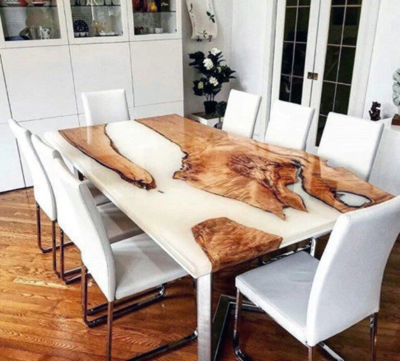 Epoxy Table, White Resin Walnut Table