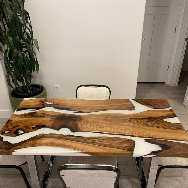 White Epoxy Tablewalnut Resin Dining Table Epoxy Walnut Etsy