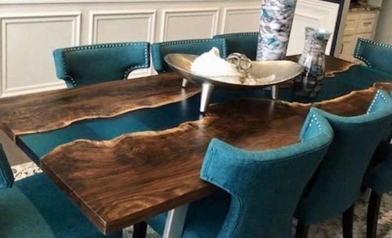 Live Edge, Blue Resin River Table