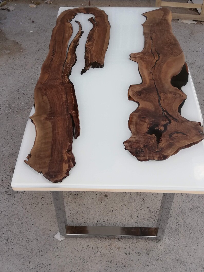 Custom White Epoxy Tablewhite Resin Walnut Tablelive Edge Etsy