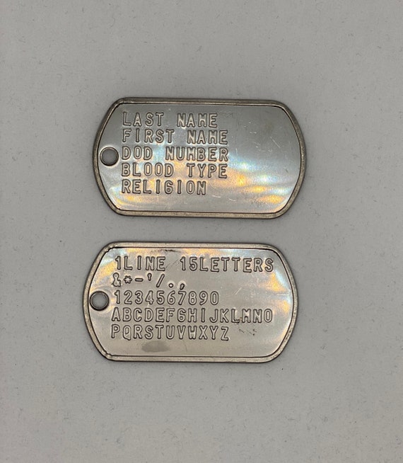 Dog Tags / Military Stainless Steel / Personalized Custom / 1 line 15 letters include space / 1 Set comes 2 tags