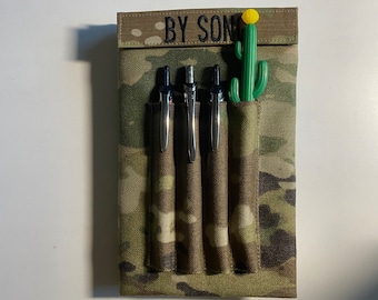Handmade Military Green Notebook Cover: Waterproof Nylon, Pen Holder