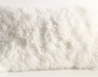 White Faux Fur Lumbar Pillow Cover | Long Hair Decorative Throw