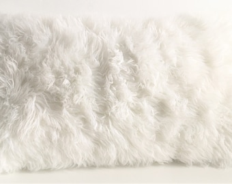 White lumbar faux fur cover | Soft white faux fur pillow cover | White faux fur | 14x28 | Decorative throw pillow cover | White | Ivory