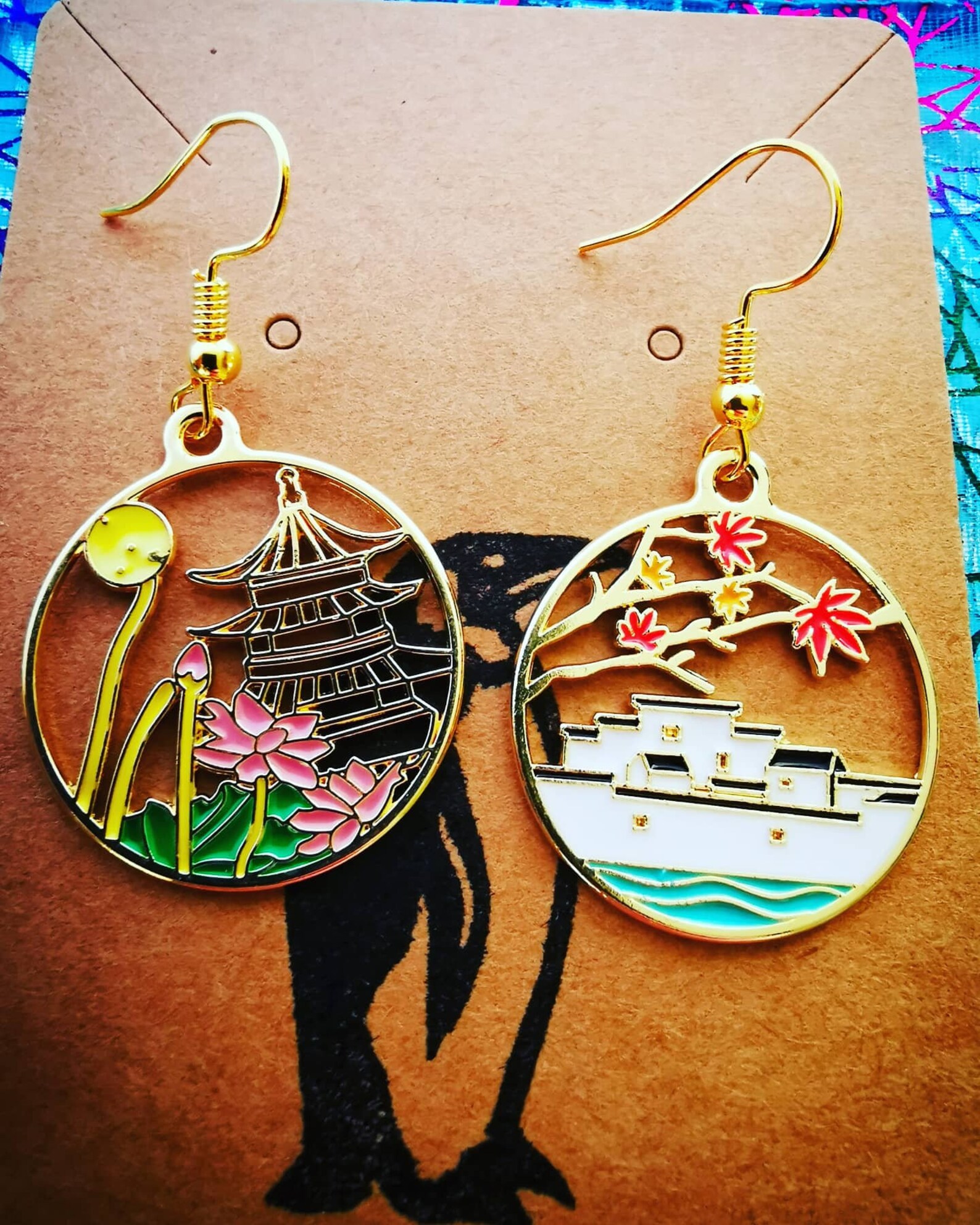 Traditional Japanese Scenery Dangle Earrings Japanese Etsy