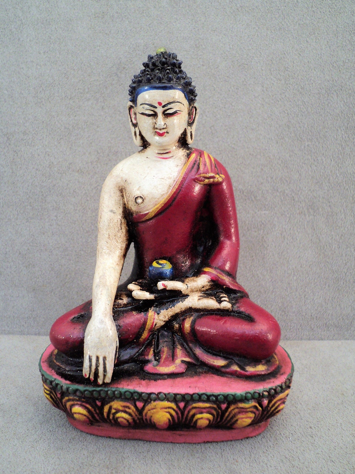 SAKYAMUNI BUDDHA Clay SCULPTURE Handmade in Nepal Painted Etsy