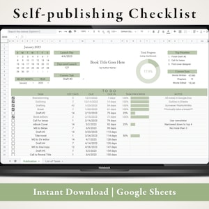 Digital Self-Publishing Spreadsheet for Writers | Indie Publishing Checklist | Digital Task List for Authors | Post-NaNoWriMo To Do List