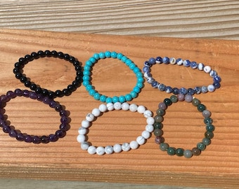 Amethyst Bracelet, Crystal Bracelet, Black Onyz Bracelet, Sodalite Bracelet, Howlite Bracelet, Turquoise Howlite Bracelet, 8mm Bead Bracelet
