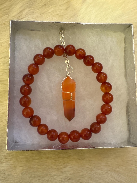 Carnelian Gift Set, Carnelian Necklace, Carnelian Bracelet, Carnelian Jewelry, Carnelian Pendant, Orange Crystal Pendant, Mother’s Day Gift