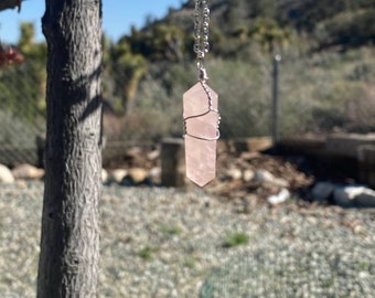 Rose Quartz Silver Wire Wrapped Pendant
