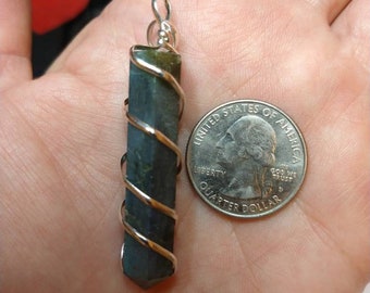 Coil Wrapped Labradorite Pendant: Silver Plated Healing Necklace