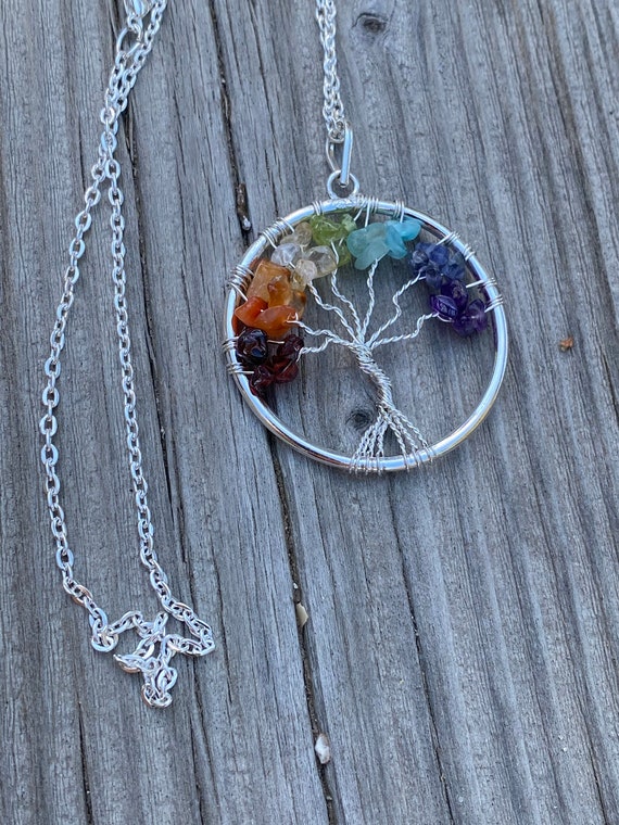 Tree of Life Gemstone Necklace , Seven Chakra Pendant, 7 Chakra Necklace,  Crystal Pendent With Silver Chain, Natural Stone Ideal Gift - Etsy