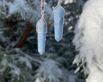 Angelite Wire Wrapped Necklace, Angelite Pendant, Protection Necklace, Wire Wrapped Pendant,  Crystal Necklace, Weight Loss Necklace