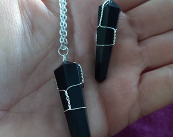 Obsidian Pendant, Obsidian Necklace, Black Stone Necklace, Protection Necklace, Wire Wrapped Obsidian Pendant, Helps calm bad temper jeweley