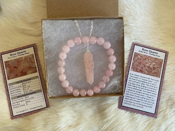Rose Quartz Gift Set, Rose Quartz Necklace, Rose Quartz Pendant,  Rose Quartz Jewelry, Wire Wrapped Pendant, Mothes Day, Gift for mom