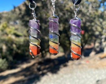 Chakra Pendant, Chakra Necklace, Chakra Jewelry, Coil Wrapped Pendant, Crystal Necklace, Metaphysical Necklace, Protection Jewelry, Reiki