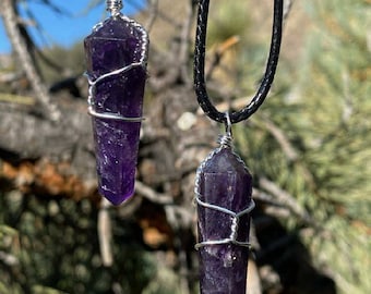 Amethyst Necklace, Amethyst Pendant, Healing Necklace, Crystal Pendant, Purple Stone Necklace, Wire Wrapped Pendant, Amethyst Jewelry