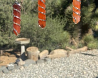 Carnelian Crystal Pendant: Silver Coil Wrapped Necklace