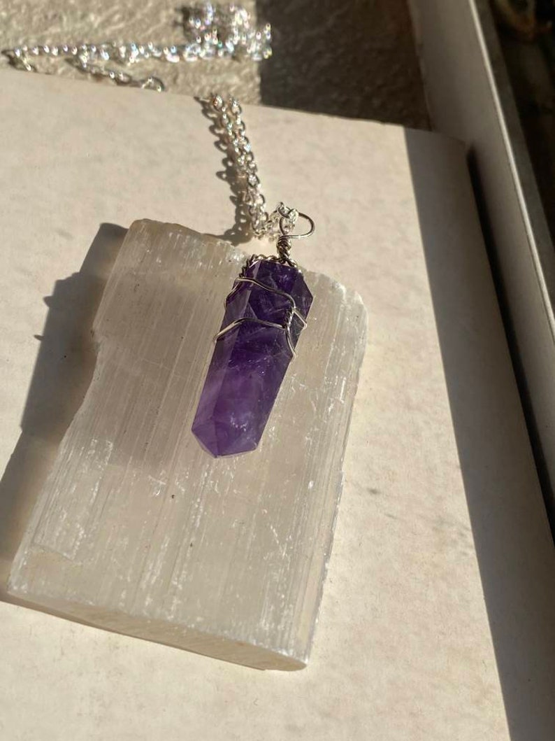 Amethyst Necklace, Amethyst Pendant, Healing Necklace, Crystal Pendant, Purple Stone Necklace, Wire Wrapped Pendant, Amethyst Jewelry 