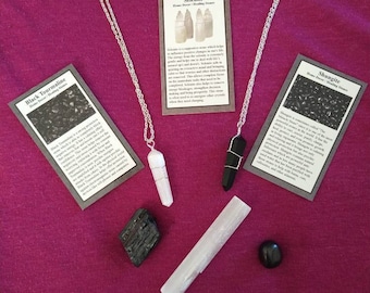 Protection Set, Obsidian Necklace, Selenite Necklace, Selenite Stick, Black Tourmaline, Shungite, Christmas Gift, Stocking Stuffer