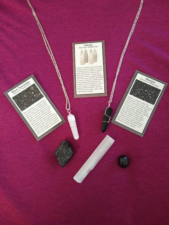Protection Set, Obsidian Necklace, Selenite Necklace, Selenite Stick, Black Tourmaline, Shungite, Christmas Gift, Stocking Stuffer