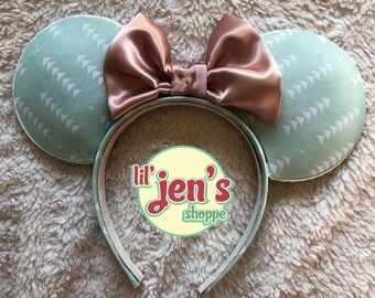 Pastel Teal With White Triangles Mickey Ears
