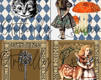 Alice in Wonderland Inspired Digital Printable Greeting Cards Vintage Stationary Tea Party Invitations Thank You card Antique Letter Writing