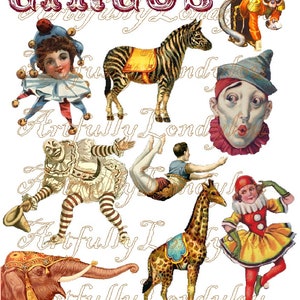 Vintage circus afdrukbare clip-art collage blad junk Journal Craft DIY digitale download