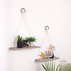 Hanging Shelves for wall,Set of 2,Boho wall Decor,Rope Shelf,Macrame Floating Shelf, hanging planter ,Swing Shelf,Triangle Shelf,Wall Decor image 1