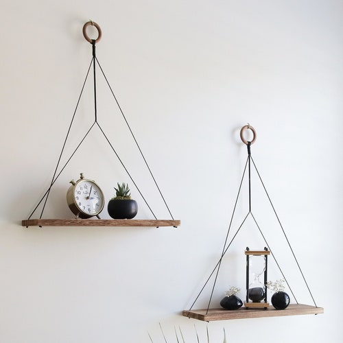 Hanging Wall Shelves set of 2 Boho Wall Decor Rope Shelf Etsy