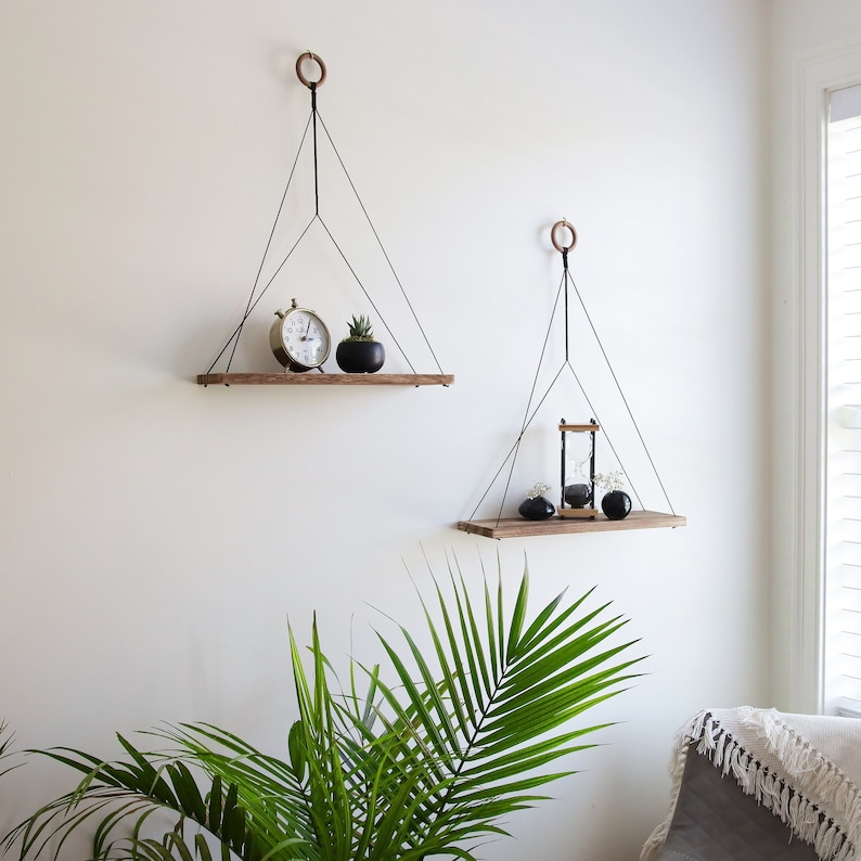 Hanging Shelves Set of 2 Boho Shelf Boho Wall Decorrope Etsy