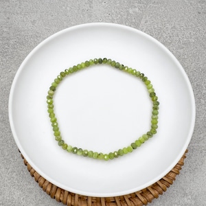 Green Jade Gemstone Stretch Bracelet: Rondelle Bead, Minimalist Boho Jewelry