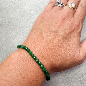 Faceted Green Jade Gemstone Bracelet: Minimalist Stacking Jewelry