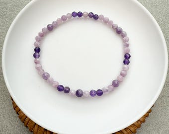 Lepidolite & Amethyst Stretch Bracelet: Purple Crystal Jewelry